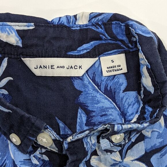 Janie And Jack Blue Hawaiian Button Down Short Sleeve Collared Shirt Boys Size 5 - Picture 4 of 5